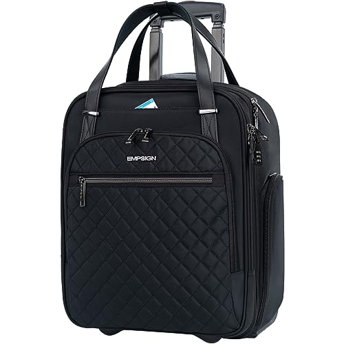 EMPSIGN Underseat Carry On Wheeled - 16' Carry on Bag with Wheels Multi-functional Lightweight Rolling Bag Overnight Weekender Small Suitcase for Women Men Travel Business, Black