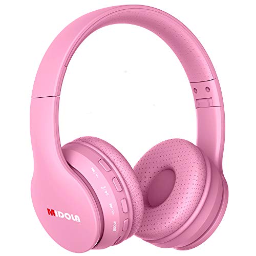 MIDOLA Headphones Bluetooth Wireless Kids Volume Limit 85dB /110dB Over Ear Foldable Noise Protection Headset/Wired Inline AUX Cord Mic for Children Boy Girl Travel School Phone Pad Tablet PC Pink