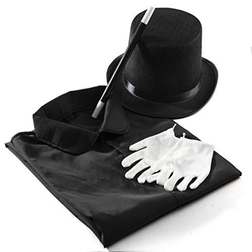 Pretex Kids Magician Costume Kids Toy Kit Set for Boy and Girls with Top Hat, Cape, Magic Wand, and White Gloves for Magic Tricks Show and Halloween Costume | Great For Toddler and 6-12 year old Kids