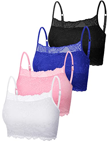 4 Pieces Women's Lace Cami Stretch Lace Half Cami Breathable Lace Bralette Top for Women Girls (Black, Royal Blue, Pink, White,Medium)
