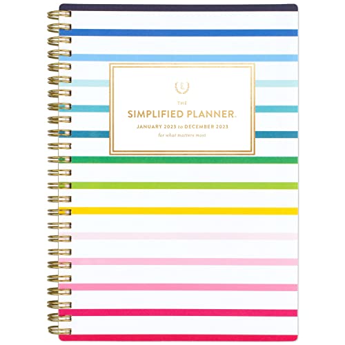 AT-A-GLANCE 2023 Weekly & Monthly Planner, Simplified by Emily Ley, 5-1/2' x 8-1/2', Small, Monthly Tabs, Happy Stripe (EL90-200)