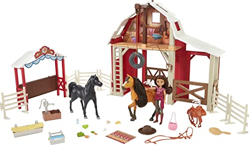 Spirit Untamed Barn Toy Playset with Lucky Doll, Spirit Color-Change Horse, Extra Horse Figure and Accessories