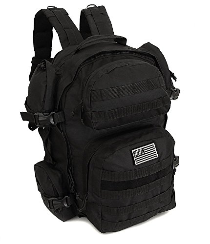 Men's Large Black Expandable Tactical Molle Hydration-Ready Backpack Daypack Bag