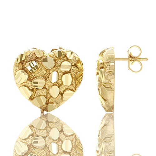 LoveBling 10k Yellow Gold Heart Nugget Stud Earrings (0.53' x 0.57')