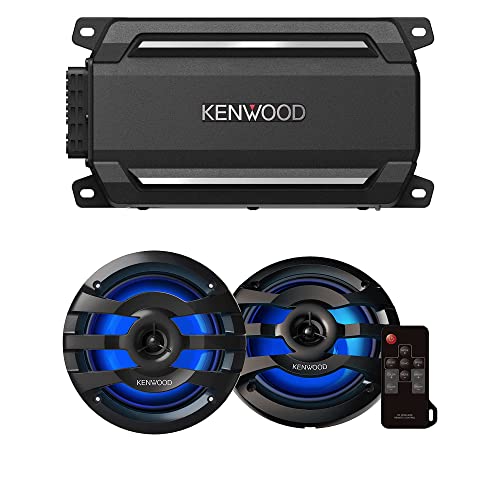 KENWOOD KAC-M5024BT Compact 4-Channel 600 Watt Car Amplifier with Bluetooth Streaming for Marine, ATV and Powersport Applications | Plus KENWOOD KFC-1673MRBL 6.75' 2-Way Marine Speaker(Black)