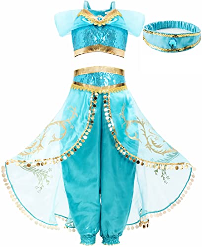 Funna Costume for Girls Princess Kids Dress Up Outfit Party Supplies Blue, 10 Years