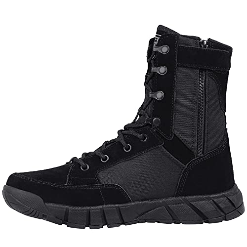 FREE SOLDIER Men's 8 Inch Tactical Side Zip Boots Military Army Duty Work Boot Lightweight Combat Boots for Motorcycle Boots(Black 11)