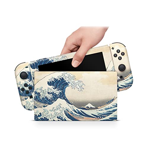 ZOOMHITSKINS OLED Switch Skin, Compatible with Nintendo Switch OLED Skin Wrap, Art Asian Wave Storm Surge Ripple Ocean Stream Hurricane Japan, 3M Vinyl for Durable & Fit, Made in The USA