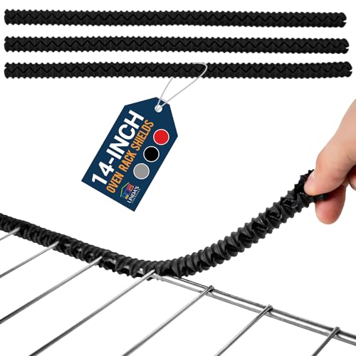 Silicone Oven Rack Shields by Linda’s Essentials (3 Pack) | Heat Resistance Silicone Oven Rack Protectors Guards Against Burns and Scars | 14 Inches Long (Black)