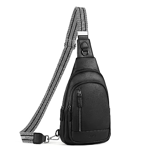 CLUCI Cross Body Bag for Woman Crossbody Bag for Women Sling Bag Leather Large Crossbody Bag Sling Backpack Men for Travel Cycling Black