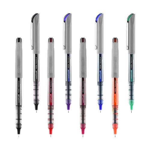 uni-ball 1734916 Vision Needle Roller Ball Stick Liquid Pen Assorted Ink Fine 8/Set