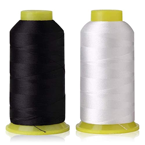 T70#69 Bonded Nylon Sewing Thread - 1500 Yard Spool -(White+Black)2PCS