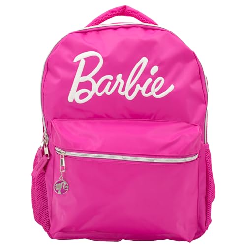 AI ACCESSORY INNOVATIONS Barbie Backpack for Girls, Bookbag with Adjustable Shoulder Straps & Padded Back, Barbie Pink 16 Inch Schoolbag with Raised Embroidered Logo, Durable School Bag for Kids