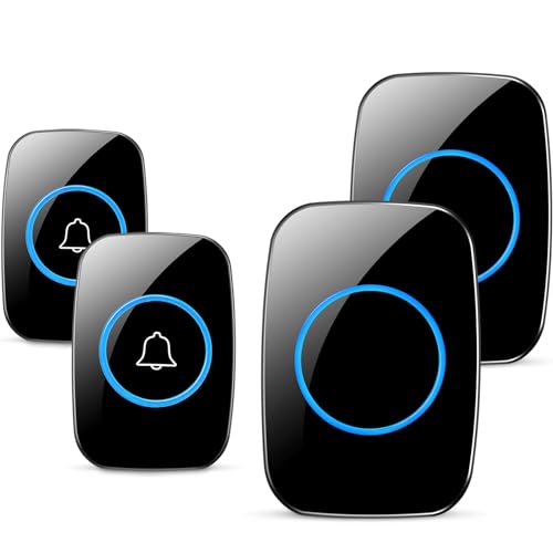 Wireless Doorbell, Waterproof Door Bell Kit, Distinguish Front and Rear Doors, Over 1000 feet Range and 60 Chime, 5 Levels Volume and LED Flash, for Home Office Classroom
