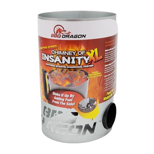 BBQ Dragon | XL Chimney of Insanity Charcoal Starter | Fast, Safe & Easy to Use Chimney | Fire Starter for Charcoal Grill | Galvanized Steel | Side Vent & Heat Resistant Handle | BBQ Accessories