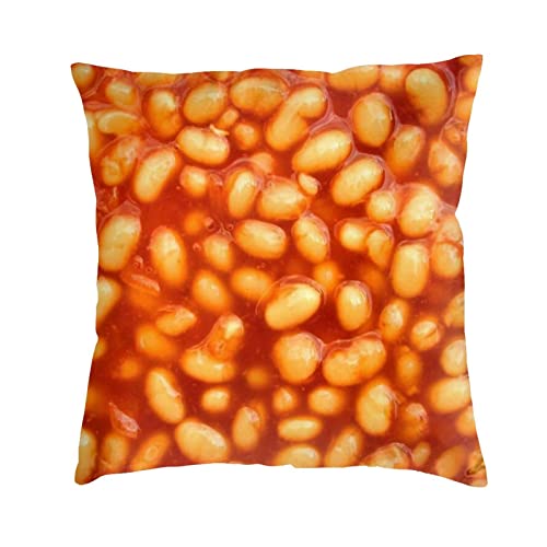 3D Funny Realistic Food Baked Beans Decorative Throw Pillow Covers Soft Velvet Throw Pillowcases Home Decor Living Room Cushion Case for Bed Couch Car 18'X18' Creative Gift