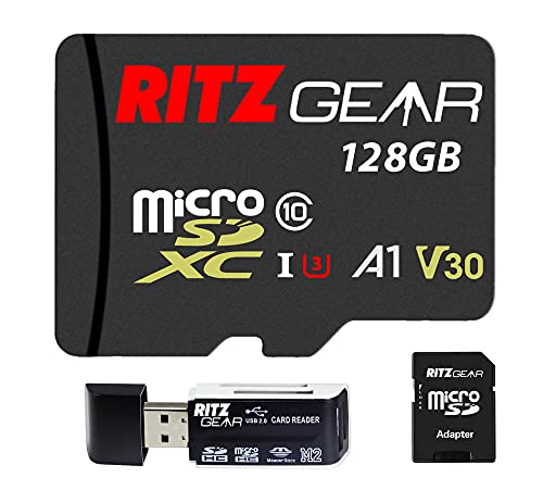 Ritz Gear 128GB Micro SD Card, microSDXC Full HD & 4K UHD, UHS-I, U3, A1, V30, C10 Memory-Card + Adapter & USB Card Reader, for Android Smartphones, Tablets, Nintendo-Switch