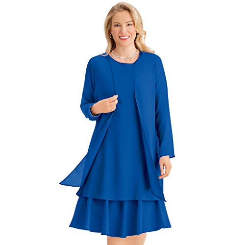 Collections Etc Women's Feminine 2-Piece Dress with Jacket Royal Blue X-Large
