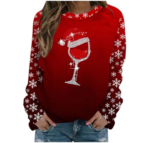 SKDOGDT golf Sweatshirts For Women Loose Fit Merry Christmas Crew Neck Red Wine Holiday Shirts Teen Girls Comfy Cozy Pullover Tops