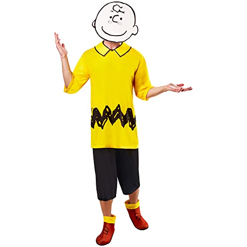 Rubie's Men's Peanuts Charlie Brown Costume Top, Shorts, and Foam Mask, As Shown, Large