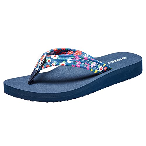 Ampeo Women's Arch Support Flip Flops Comfortable Casual Summer Beach Thong Flip-Flops,Blue Floral,Size 7