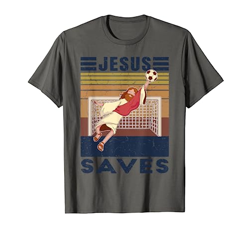 Retro Goalkeeper Jesus Saves Soccer Goal T-Shirt
