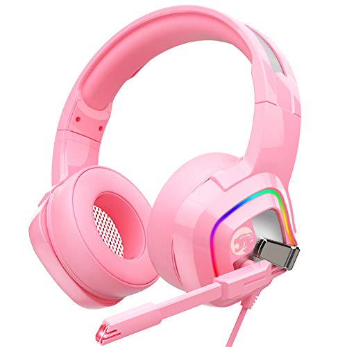 ZIUMIER Pink Gaming Headset PS4 Headset, Xbox One Headset with Noise Canceling Mic and RGB Light, PC Headset with Stereo Surround Sound, Over-Ear Headphones for PC, PS4, PS5,Xbox One, Laptop (Pink)