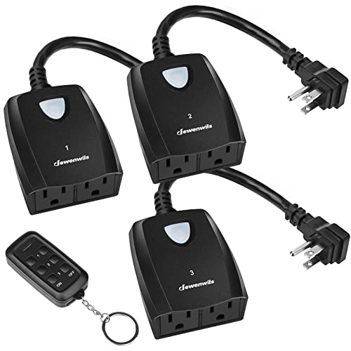DEWENWILS Outdoor Remote Control Outlet, Weatherproof Wireless Electrical Plug in Light Switches, 7' Extension Cord,15 AMP, 100 FT Range, ETL Listed, 1 Remote 3 Outlets for Lamp/Lights/Fans