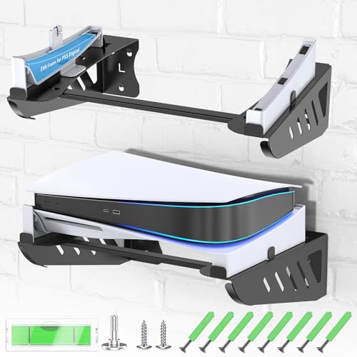 Kosker PS5 Wall Mount Kit Horizontal, PS5 Shelf Wall Mount Horizontal for PS5 Disc & Digital, PS5 Accessories Base Stand, Upgraded Floating PS5 Wall Mount with Screw Fixing