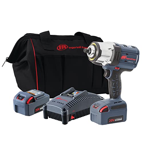 Ingersoll Rand W7152-K22 20V 1/2' Drive Cordless Impact Wrench 2 Battery Kit - High Torque, IQv Power Control w/4 Modes, Brushless Motor, LED Light Ring, Gray