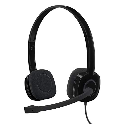 Logitech H151 Wired Headset, Analog Stereo Headphones with Rotating Noise-Cancelling Microphone, 3.5 mm Audio Jack, In-Line Controls, PC/Mac/Laptop/Tablet/Smartphone - Black