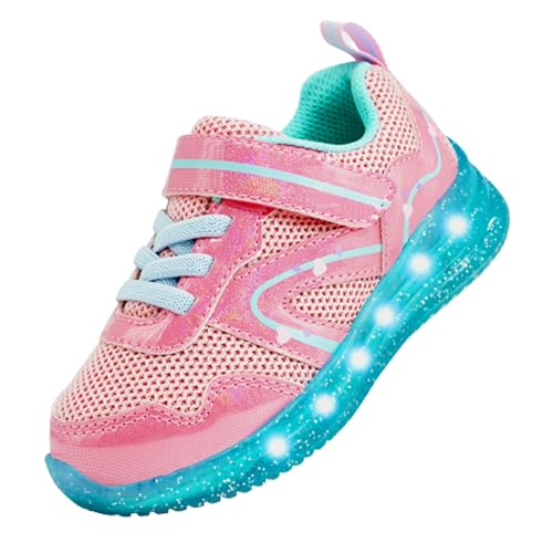 AMZZPIK Light Up Shoes for Girls Toddler LED Flashing Sneakers Breathable Sport Walking Shoes for Kids Pink Size 8