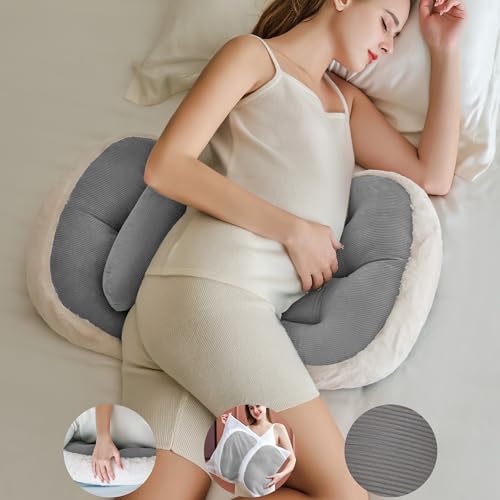 pobopobo Pregnancy Pillow for Sleeping,Super Soft&Comfortable Faux Fur Luxury Maternity Pillow Support for Pregnant Women, Pregnancy Must Haves with Laundry Bag, Machine Washable Throughout (Grey)