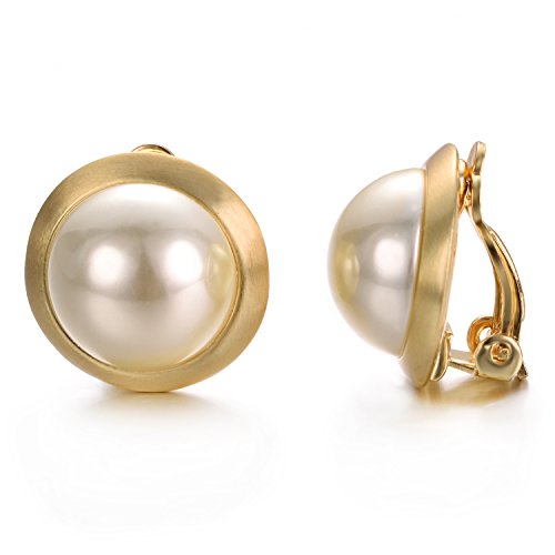 Yoursfs Faux Pearl Clip on Earrings for Women 18k Gold Plated Fashion Lady Clip-On Earrings Non Pierced Ears Jewelry