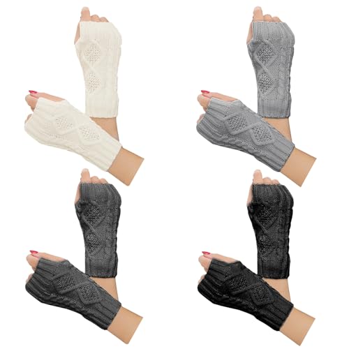 Justay 4 Pairs Women Winter Warm Knit Fingerless Gloves Hand Crochet Thumbhole Arm Warmers Mittens