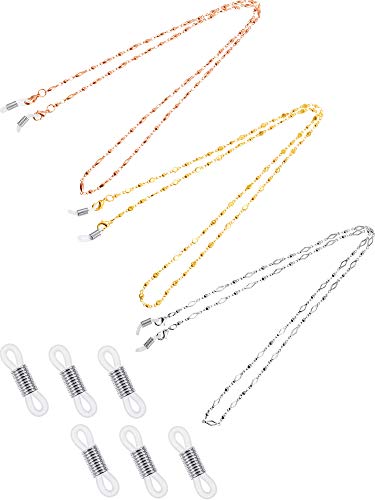 Tatuo 3 Pieces Stainless Steel Eyeglass Chain for women Cord Reading Glass Lanyard Sunglass Holder with 6 Pieces Extra Silicone Loop