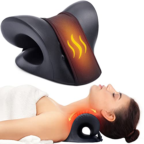 Cozyhealth Neck Stretcher for Neck Pain Relief, Heated Cervical Traction Device Pillow with Graphene Heating Pad, Neck and Shoulder Relaxer for TMJ Pain Relief and Cervical Spine Alignment(Black)