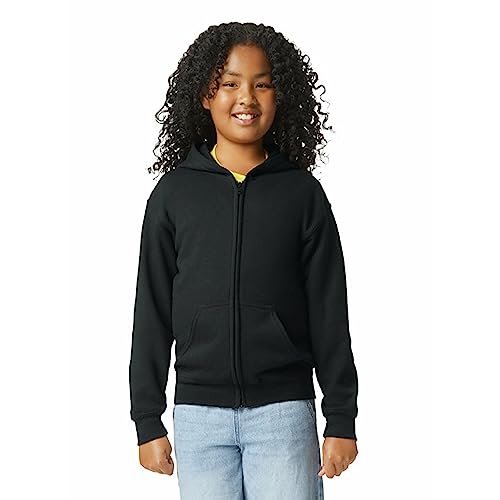 Gildan Youth Full Zip Hoodie Sweatshirt, Style G18600B, Black, Medium