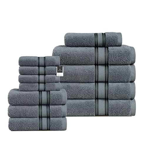 LANE LINEN Luxury Bath Towels Set - 12 Piece Set, 100% Cotton Bathroom Towels, Zero Twist, Quick Dry Shower Towel, Absorbent Bath Towel, Soft, 4 Bath Towels, 4 Hand Towels, 4 Wash Cloths - Space Grey