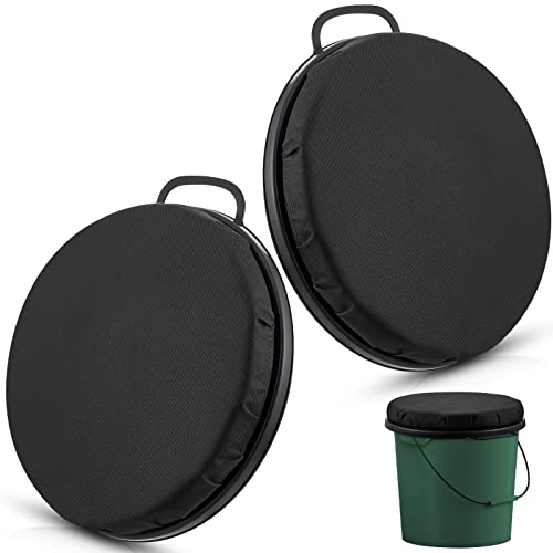 2 Pcs 5 Gallon Bucket Seat Bucket Swivel Lid Cushion 360 Degree Swivel Bucket Seat Cushion Bucket Seat Lid with Waterproof Cover for Dove Duck Hunting Fishing Gardening Camping (Black)