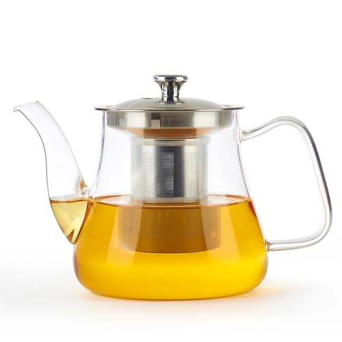 VAHDAM, 33 oz - Glass Teapot with Removable Infuser & Lid | Stovetop Safe Tea Kettle | Blooming & Loose Leaf Tea Infuser | Scratch Resistant, Microwave Safe Tea Steeper