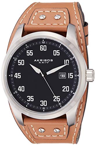 Akribos Classic Men's Cuff Strap Watch - Strong Classic Casing with Comfortable Full Coverage Genuine Leather Strap - AK1024