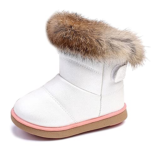 KVbabby Toddler boots Kids Snow Boots Girl's Warm Winter Boots Fur Lined Waterproof Boot PU Leather Non-slip,White,5 M US Toddler = Label 22