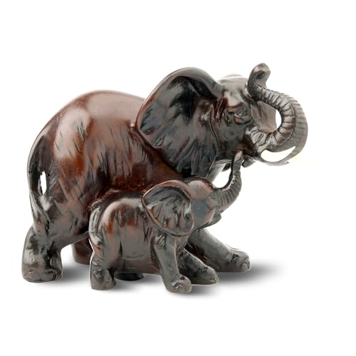 IYARA CRAFT Resin Elephant Statue - Decorative Wildlife Family with Mother & Baby for Classic 3D Realism. Ideal for Modern & Rustic Living Room, Office, Bedroom