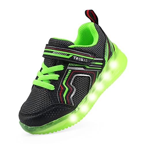 YESKIS Toddler Boys Light Up Shoes Metaka LED Flashing Lightweight Mesh Breathable Adorable Running Sneakers for Toddler Green Size 7