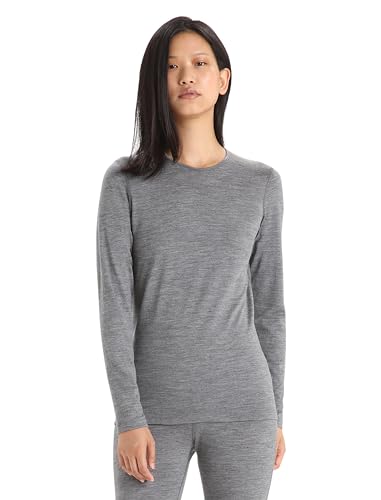 Icebreaker Merino Womens 200 Oasis Long Sleeve Thermal Cold Weather Base Layer Crew Neck T-Shirt, Large, Gritstone Heather