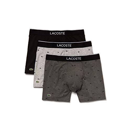 Lacoste Men's Casual All Over Croc 3 Pack Cotton Stretch Boxer Briefs, Black/Pitch Chine/Silver Chine, 3 Count(Pack of 1)