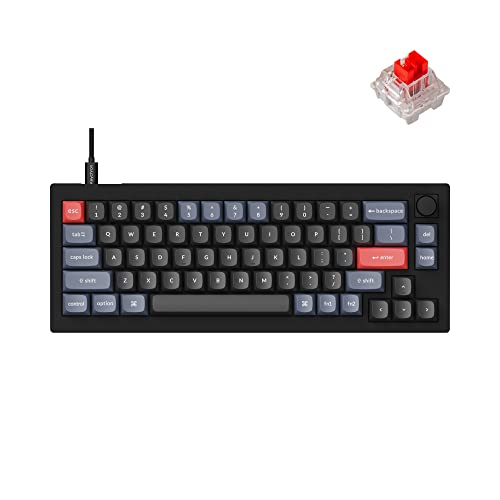 Keychron V2 Wired Custom Mechanical Keyboard Knob Version, 65% Layout QMK/VIA Programmable with Hot-swappable Keychron K Pro Red Switch Compatible with Mac Windows Linux Carbon Black (Non-Transparent)