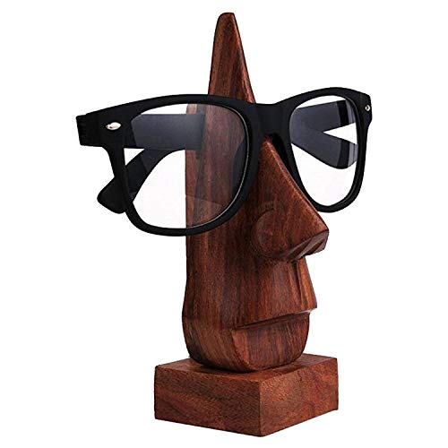 Khandekar Wooden Spectacle Holder Eyeglass Stand Handmade Display Optical Decorative Sunglasses Stand for Women/Men - 6 inch, Brown Color, Color May Vary
