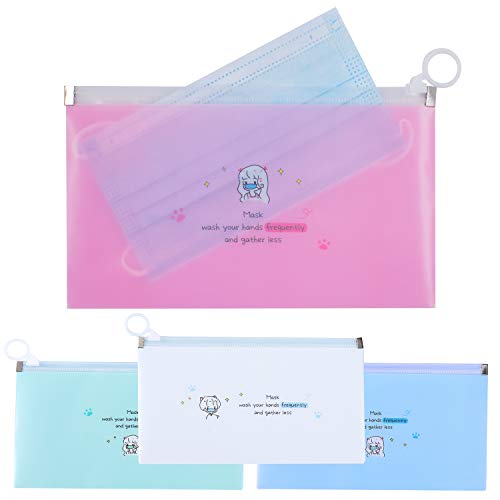 4PCS Face Cover Organizer Case Zipper Storage Bag Cosmetic Container Portable Face Covers Clips Mini Travel Bags Set of Assorted Colors